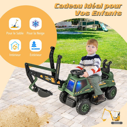 6V Kids Ride-On Excavator, Rotating Seat, Music