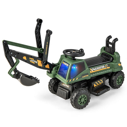 6V Kids Ride-On Excavator, Rotating Seat, Music