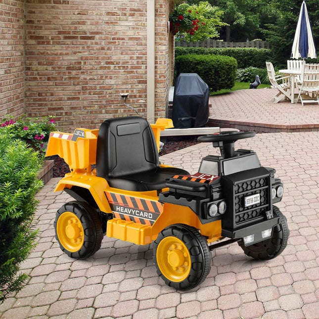 6V children's dump truck with protective helmet up to 2.5km/h for children from 18 months yellow