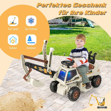 6V children's seat excavator with rotating & adjustable shovel & music black + gray