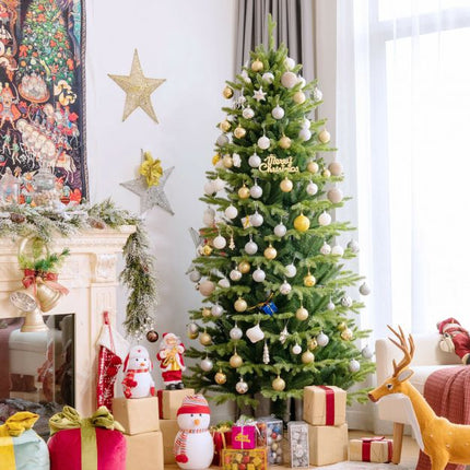 6ft Artificial Christmas Tree, Hinged, Metal Stand