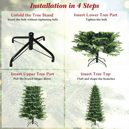 6ft Artificial Christmas Tree, Hinged, Metal Stand