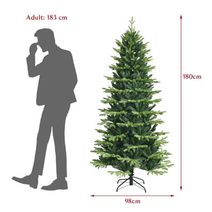 6ft Artificial Christmas Tree, Hinged, Metal Stand