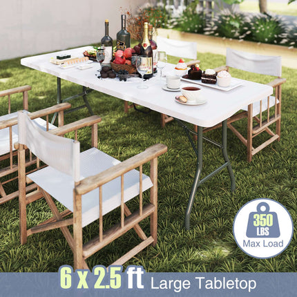 6 ft Folding Table, HDPE Top, 350 lbs Capacity, White