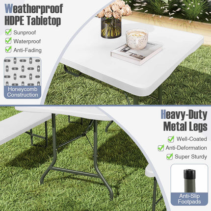 6 ft Folding Table, HDPE Top, 350 lbs Capacity, White