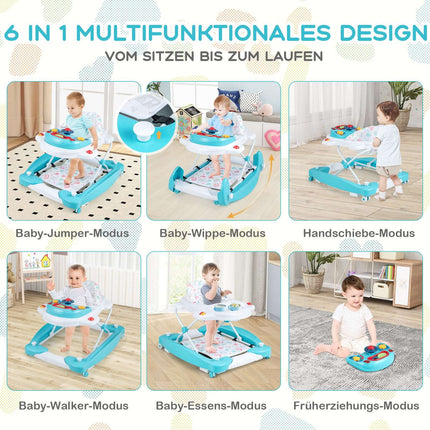 6-in-1 Adjustable Baby Walker with Music Board, Green