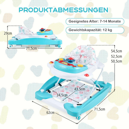 6-in-1 Adjustable Baby Walker with Music Board, Green