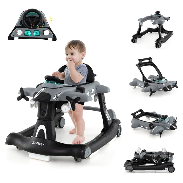 6-in-1 Adjustable Baby Walker with Tray, Gray