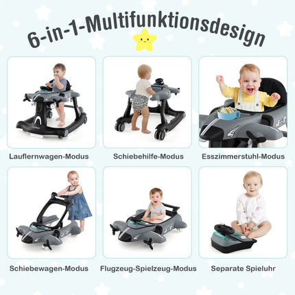 6-in-1 Adjustable Baby Walker with Tray, Gray