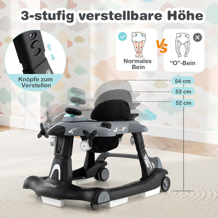 6-in-1 Adjustable Baby Walker with Tray, Gray