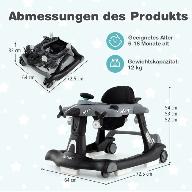 6-in-1 Adjustable Baby Walker with Tray, Gray