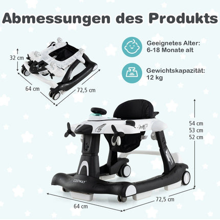 6-in-1 Adjustable Baby Walker with Tray & Music
