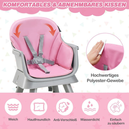 6-in-1 Baby High Chair High Chair & Dining Chair & Learning Table & Building Block Table 58 x 58 x 98 cm Pink