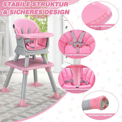 6-in-1 Baby High Chair High Chair & Dining Chair & Learning Table & Building Block Table 58 x 58 x 98 cm Pink