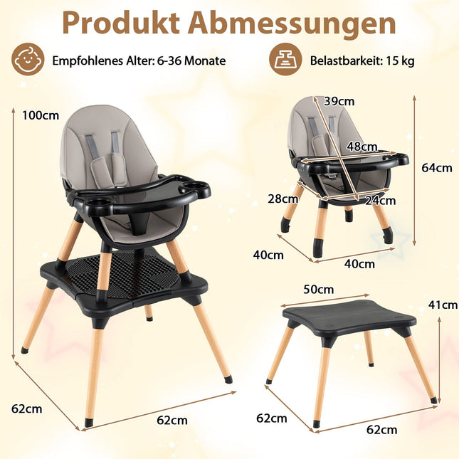 6-in-1 Baby High Chair with Block Table & Dual Tray