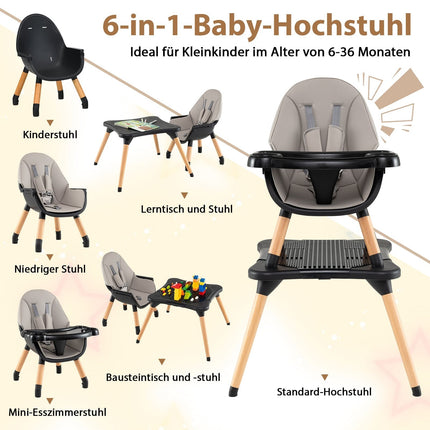 6-in-1 Baby High Chair with Block Table & Dual Tray