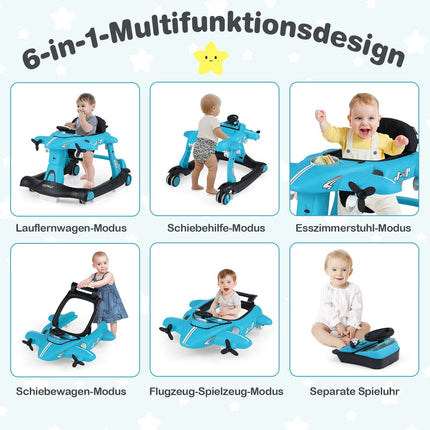 6-in-1 Baby Walker, Adjustable Height, Blue