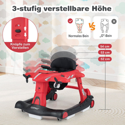 6-in-1 Baby Walker with Adjustable Height, Red