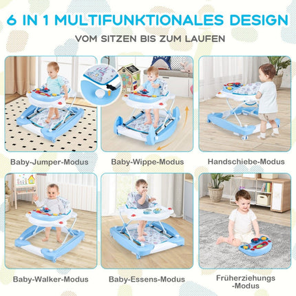 6-in-1 Baby Walker with Removable Playboard, Blue