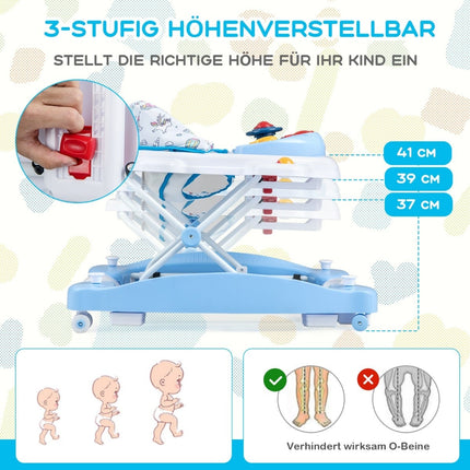 6-in-1 Baby Walker with Removable Playboard, Blue