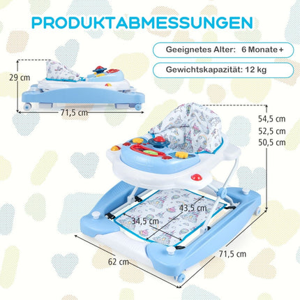 6-in-1 Baby Walker with Removable Playboard, Blue