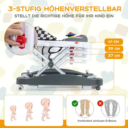 6-in-1 Baby Walker with Removable Playboard, Grey