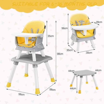 6-in-1 Convertible Baby High Chair, 5-Point Harness, Tray