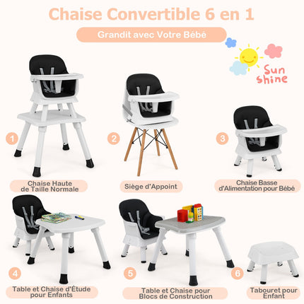 6-in-1 Convertible Baby High Chair, Booster Seat, Black