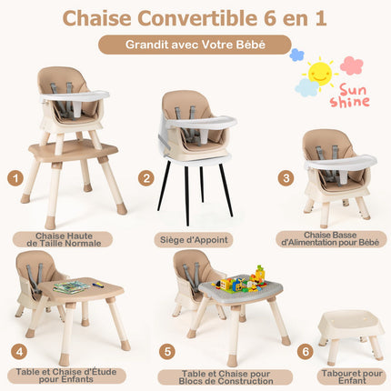 6-in-1 Convertible Baby High Chair, Tray, 5-Point Harness, Brown