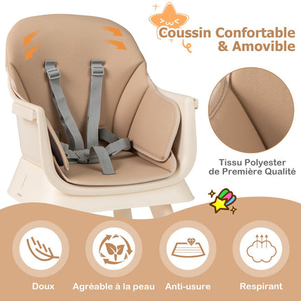 6-in-1 Convertible Baby High Chair, Tray, 5-Point Harness, Brown