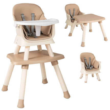 6-in-1 Convertible Baby High Chair, Tray, 5-Point Harness, Brown