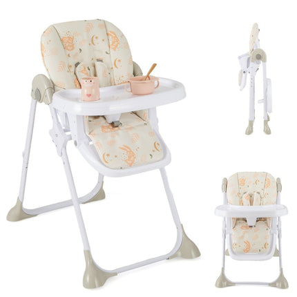 6 in 1 Convertible Baby High Chair with Reclining Functions &amp; Double Tray Folding High Chair Beige