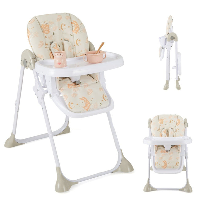 6 in 1 Convertible Baby High Chair with Reclining Functions &amp; Double Tray Folding High Chair Beige