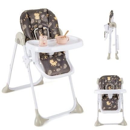 6 in 1 Convertible Baby High Chair with Reclining Functions &amp; Double Tray Folding High Chair Brown
