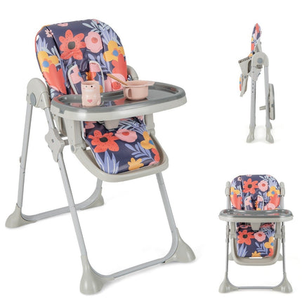 6 in 1 Convertible Baby High Chair with Reclining Functions &amp; Double tray folding high chair flowers