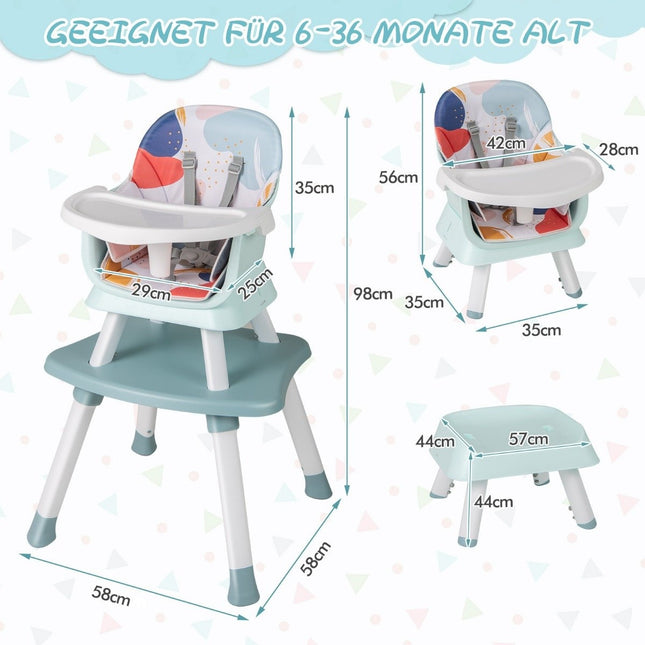 6-in-1 Convertible Baby High Chair with Safety Harness