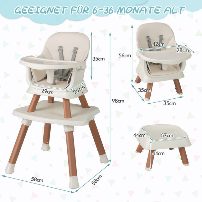6-in-1 Convertible Baby High Chair with Safety Harness