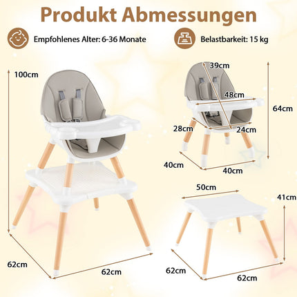 6-in-1 Convertible Baby High Chair with Tray, Grey