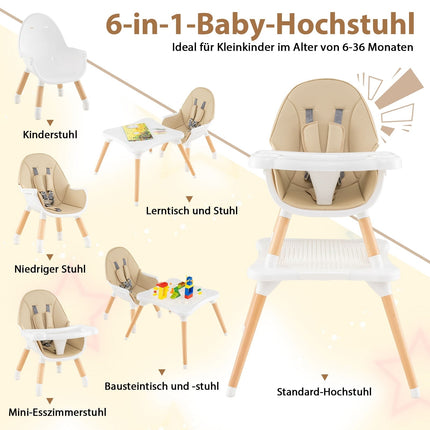6-in-1 Convertible Baby High Chair with Tray & Safety Harness