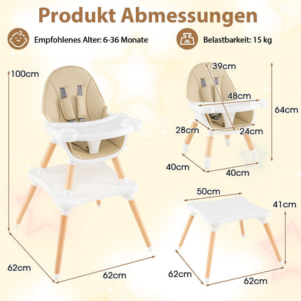 6-in-1 Convertible Baby High Chair with Tray & Safety Harness