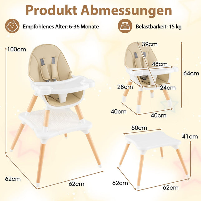 6-in-1 Convertible Baby High Chair with Tray & Safety Harness