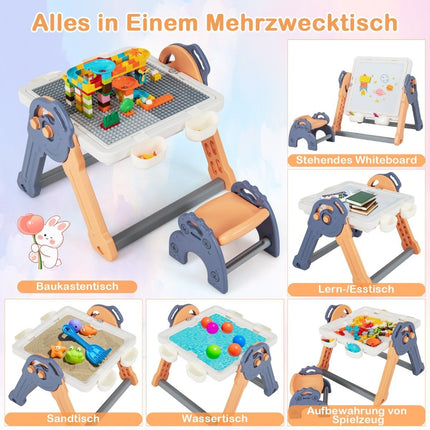 6 in 1 Folding Children's Table with Chair & Easel Play Table with Double-Sided & Removable Table Top