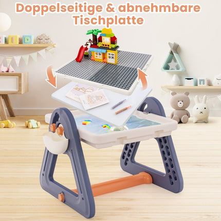 6 in 1 Folding Drawing Table with Chair & Easel Multifunctional Game Table with 160 Building Blocks