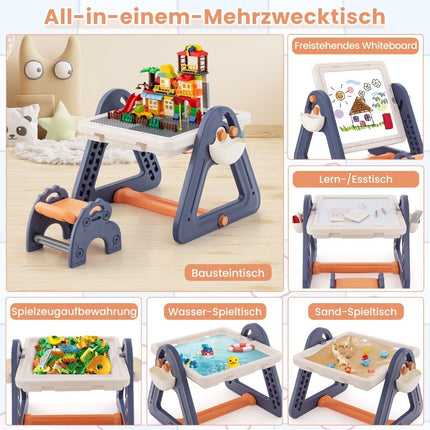 6 in 1 Folding Drawing Table with Chair & Easel Multifunctional Game Table with 160 Building Blocks