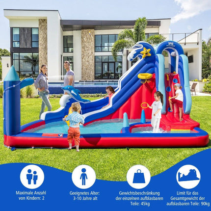6 in 1 Inflatable Bouncy Castle with Climbing Wall & Splash Pool & Water Cannon & Basketball Hoop