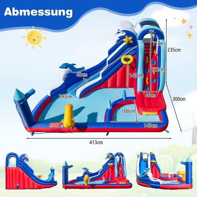 6 in 1 Inflatable Bouncy Castle with Climbing Wall & Splash Pool & Water Cannon & Basketball Hoop