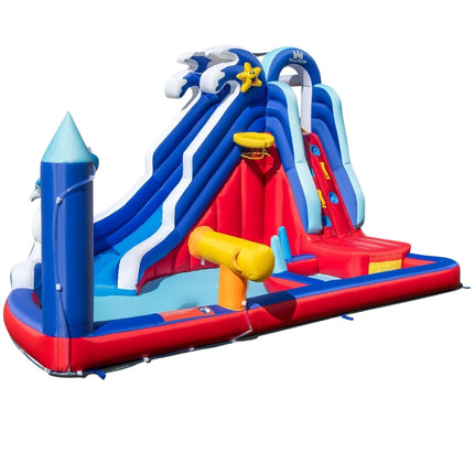 6 in 1 Inflatable Bouncy Castle with Climbing Wall & Splash Pool & Water Cannon & Basketball Hoop