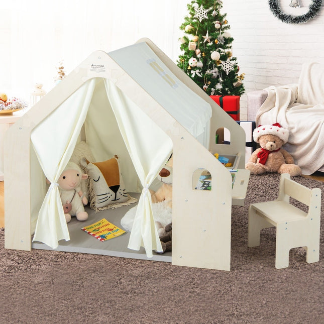 6-in-1 Kids Indoor Playhouse with Table & Chair Set