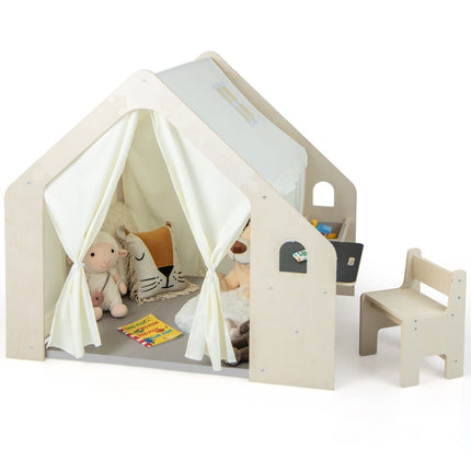 6-in-1 Kids Indoor Playhouse with Table & Chair Set