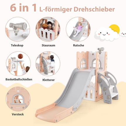 6-in-1 Toddler Slide Set with Basketball Hoop & Telescope